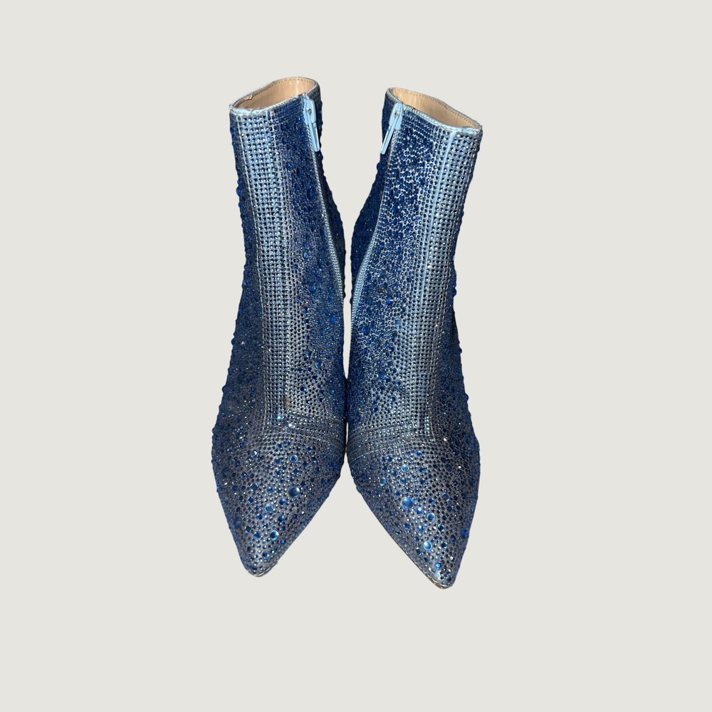 Betsey‎ Johnson Cady Rhinestone Blue Ankle Boots Block Heel Pointed Toe Size 8 - Picture 3 of 9